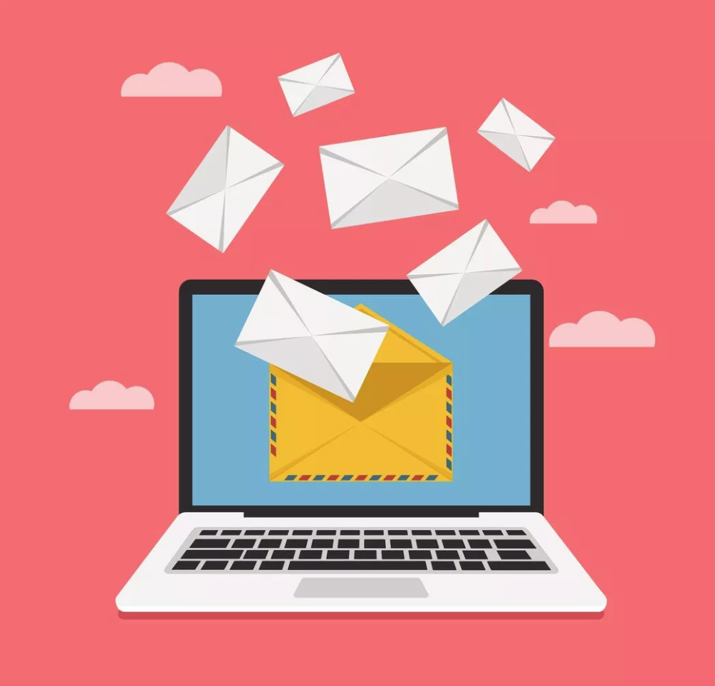 Illustration of letters and email on laptop