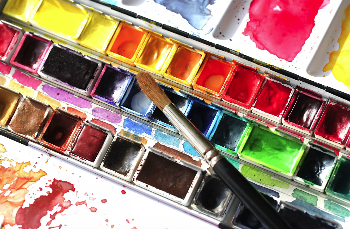 Colorful paint in a tray