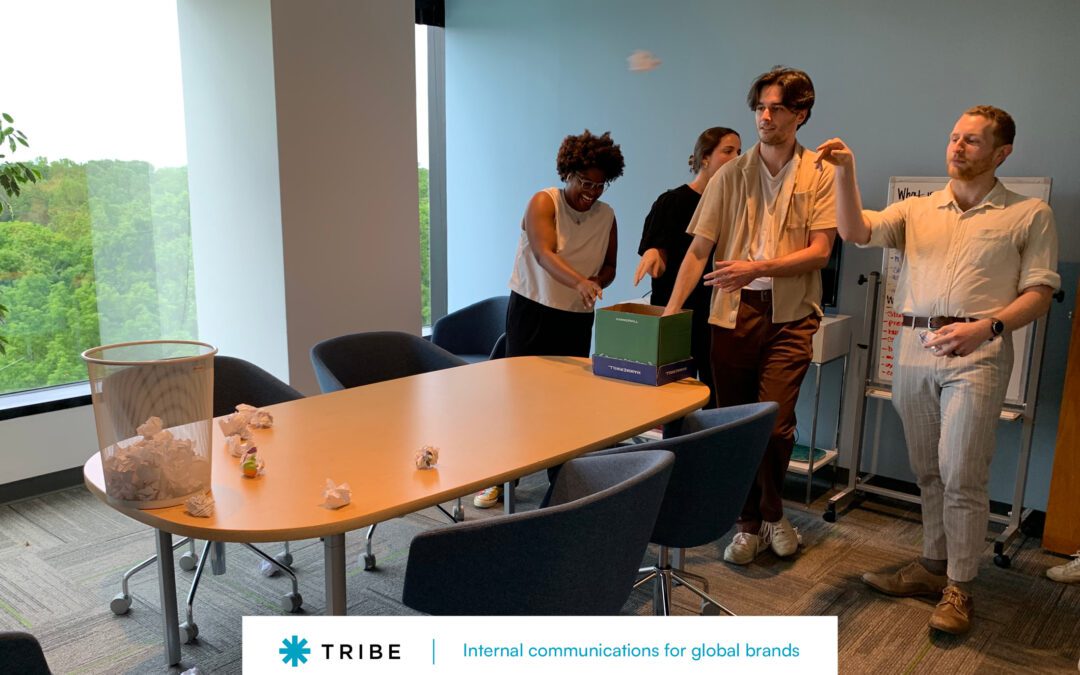 People playing trashketball as part of an employee wellness activity